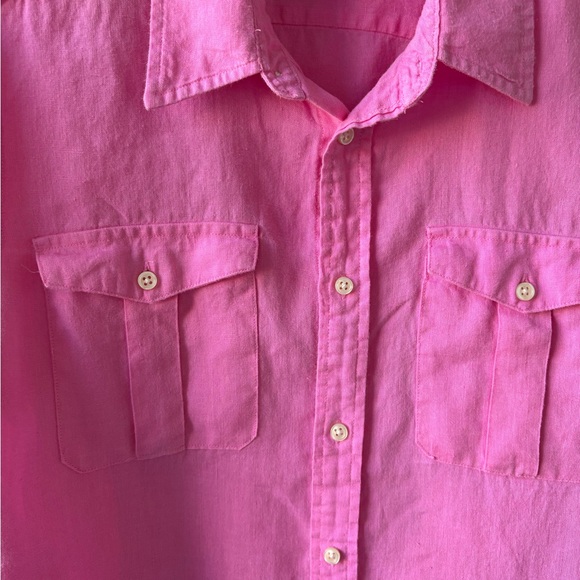 Ralph Lauren Sport Size 14 Pink Linen Button Up Roll Tab Sleeves Pockets Casual - Picture 5 of 13